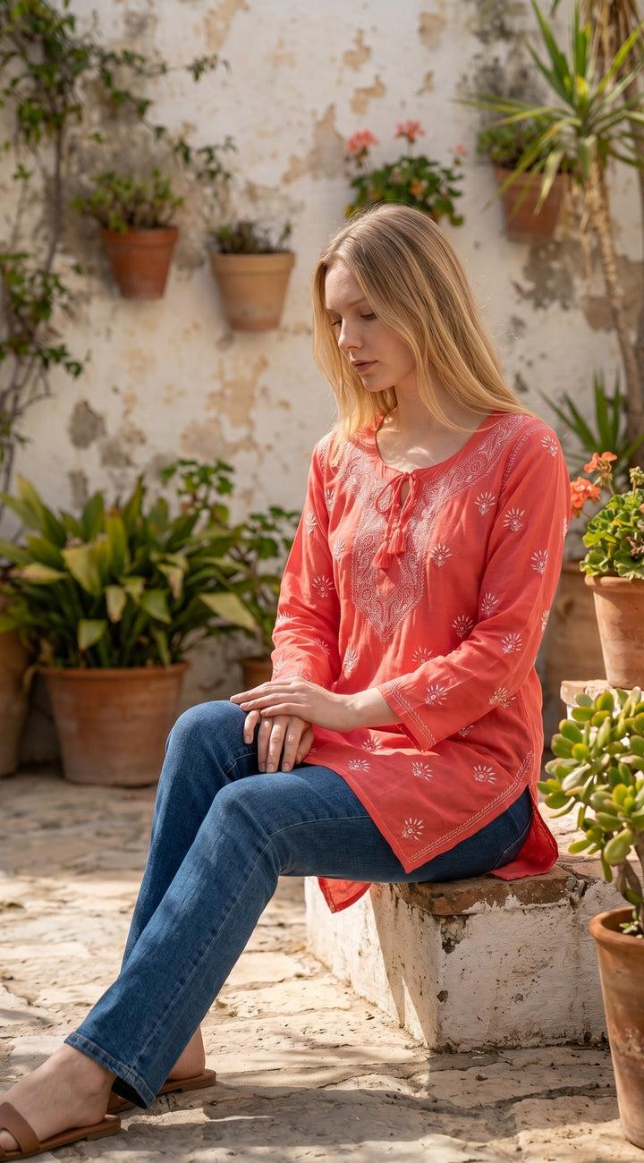 Women's Modal Satin Chikankari Top – Authentic 2 Taar Hand Embroidery
