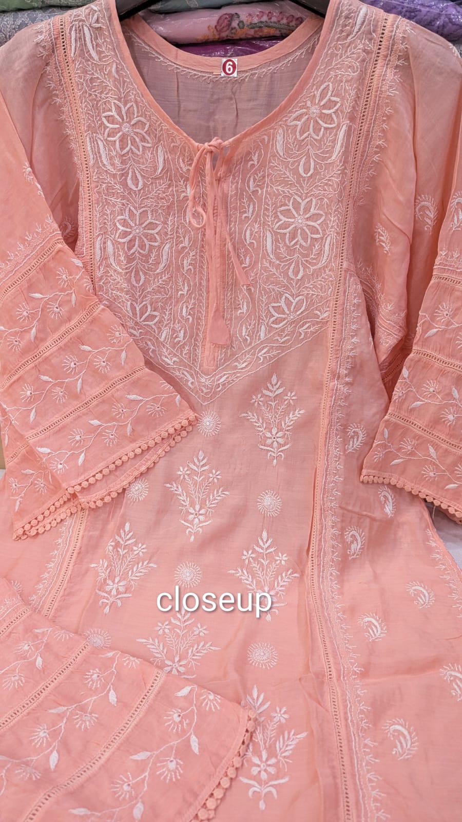 Luxe-Pure muslin luxurious kurti pants set with *2 taar chikankari work*
