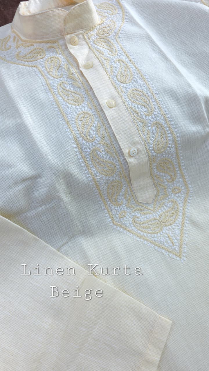 Mahir Cotton linen hand embroidered Men's chikankari kurta