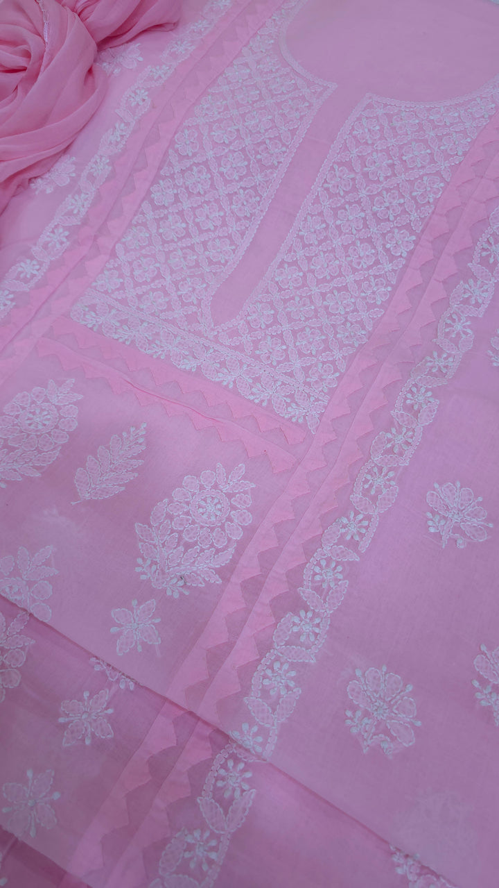 Darz Lucknowi Chikankari  Dress Material – Handmade Cotton Suit with Chiffon Dupatta