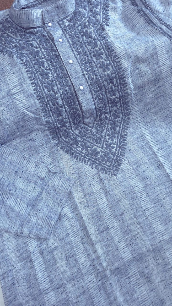 Rayan Cotton linen hand embroidered Men's chikankari kurta