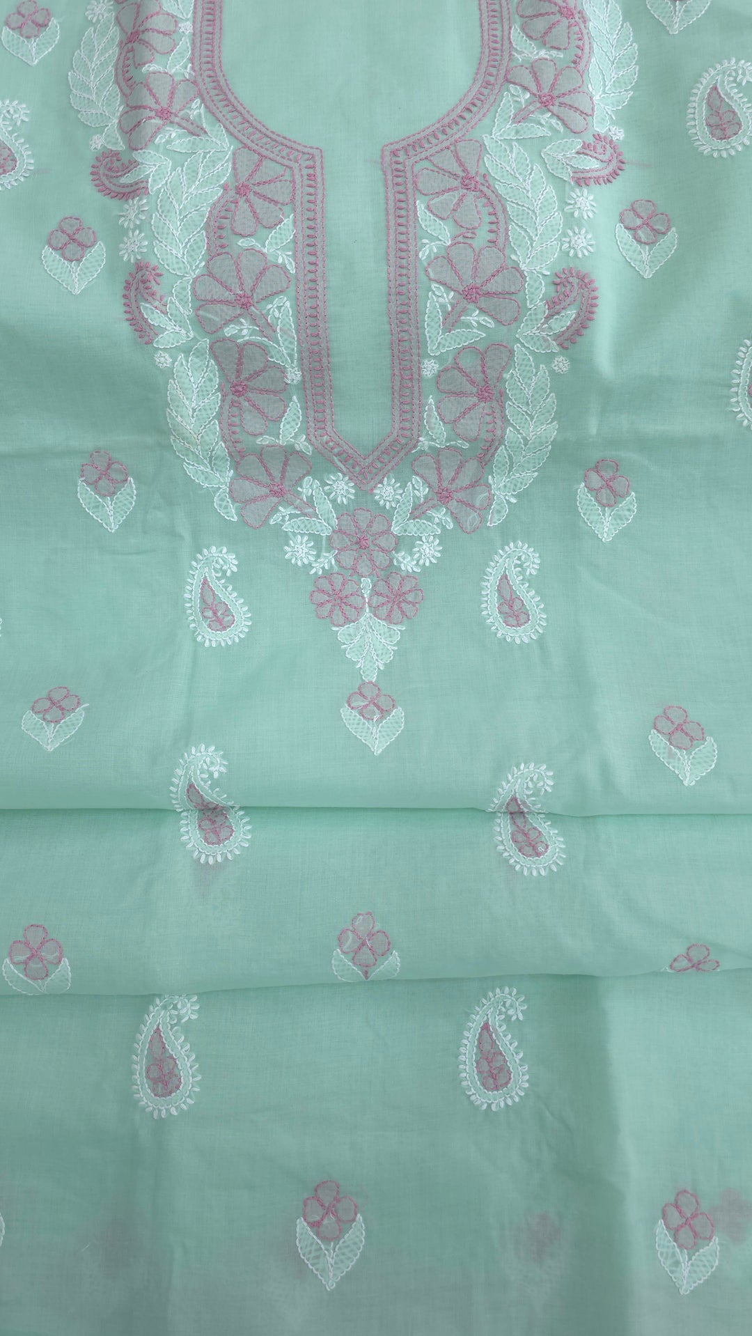 Paridhan Chikan Premium Cool Cotton Chikankari Dress Material Set with Hand Embroidered Kurta, Bottom & Chiffon Dupatta with Handmade Crochet Border