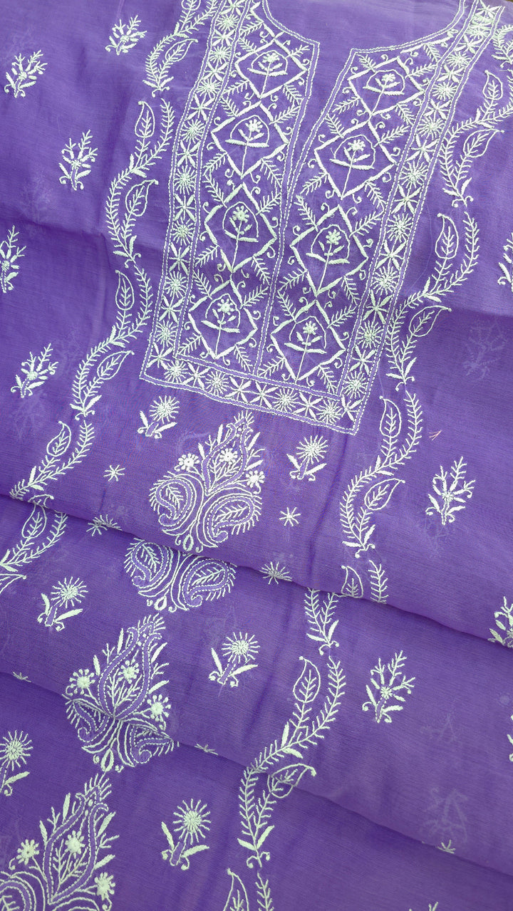 Lucknowi 2 Taar Chikankari Chanderi Kurta Dupatta Set – Handmade Festive Wear