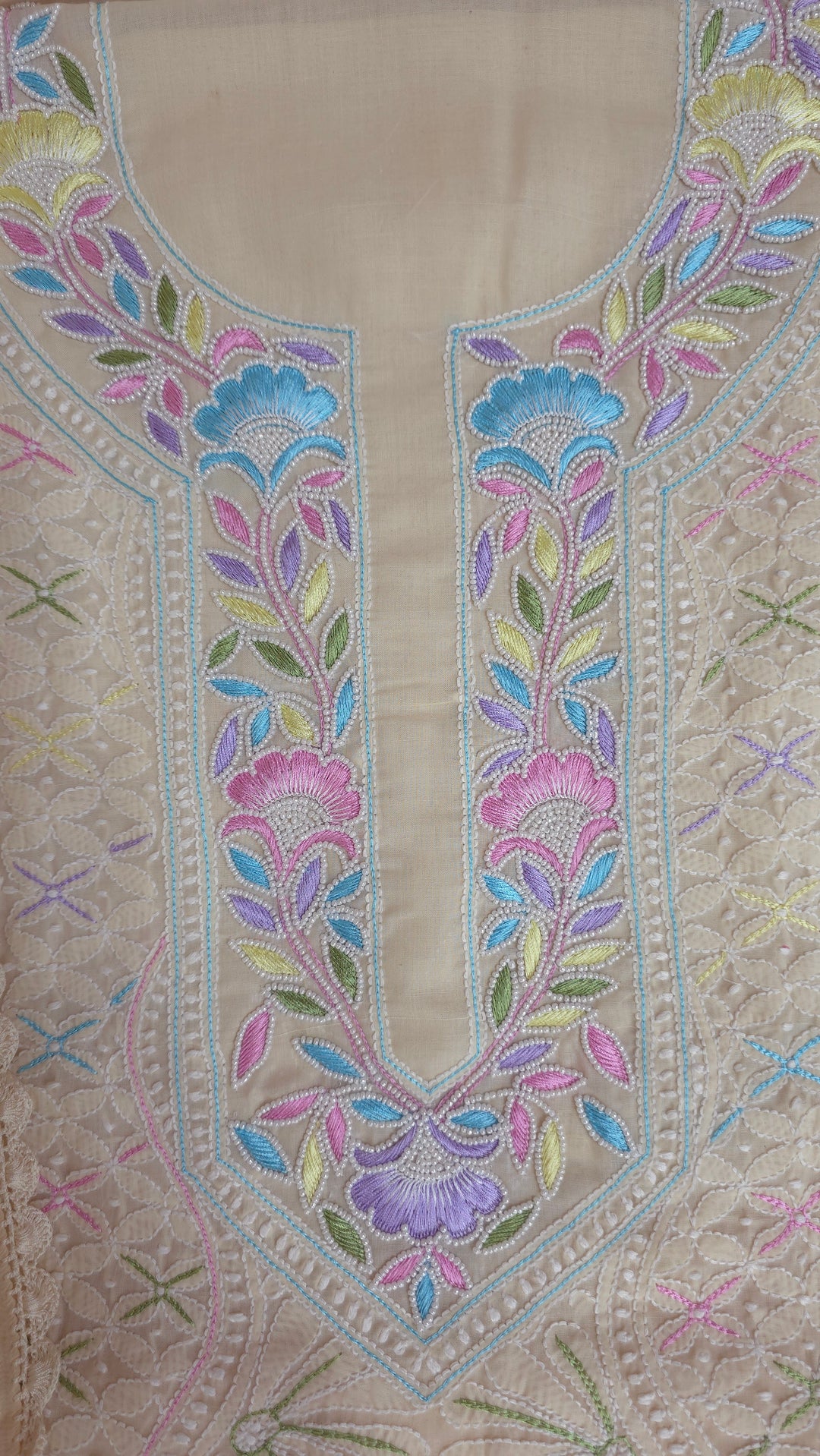 Nafasat Cotton Resham Neckline chikankari dress material