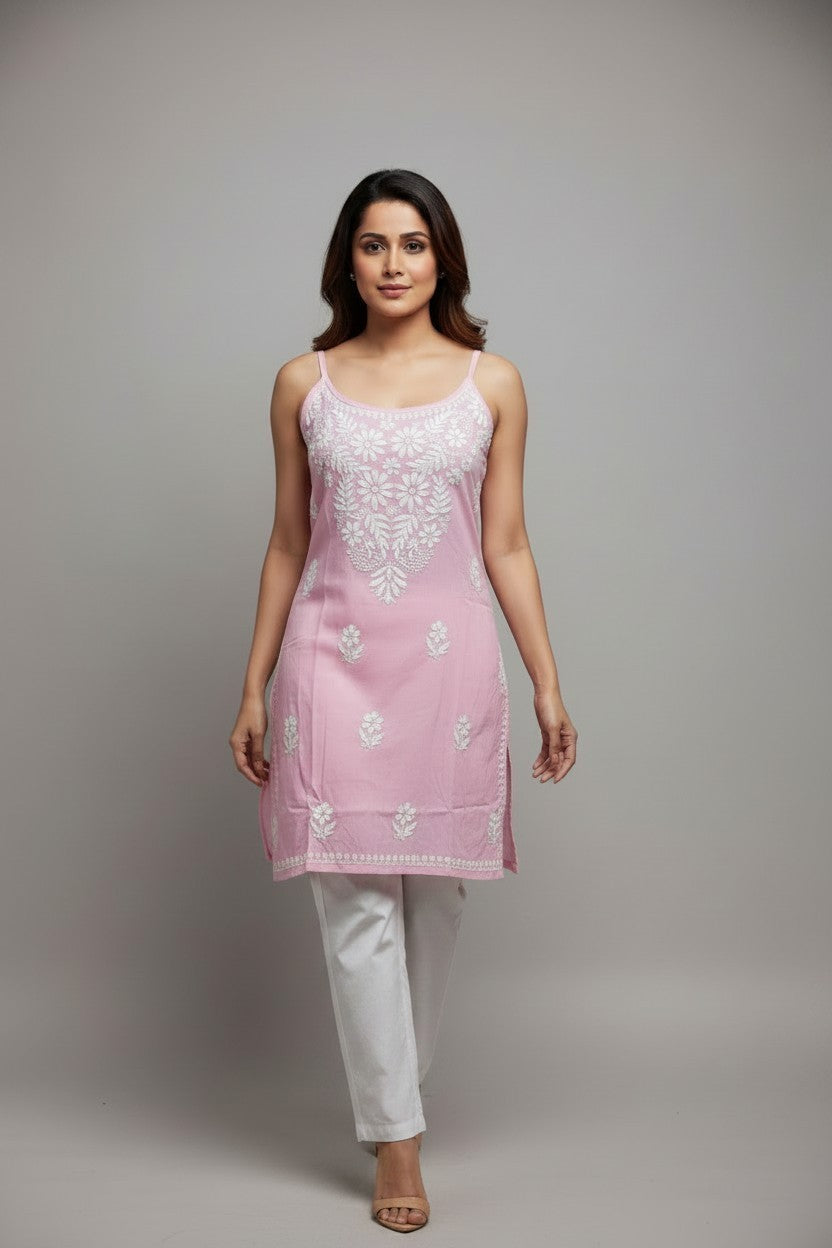 Heer Pure modal Chikankari noodle strap  Top | Lucknow Hand Embroidery | Soft Cotton modal Women's Top | Paridhan Chikan