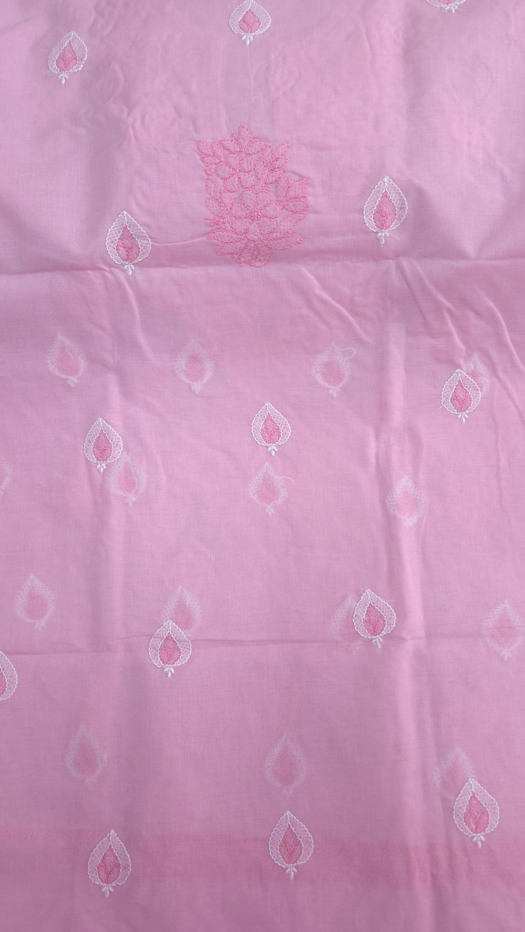 Paridhan Chikan Premium Cool Cotton Chikankari Dress Material Set with Hand Embroidered Kurta, Bottom & Chiffon Dupatta with Handmade Crochet Border
