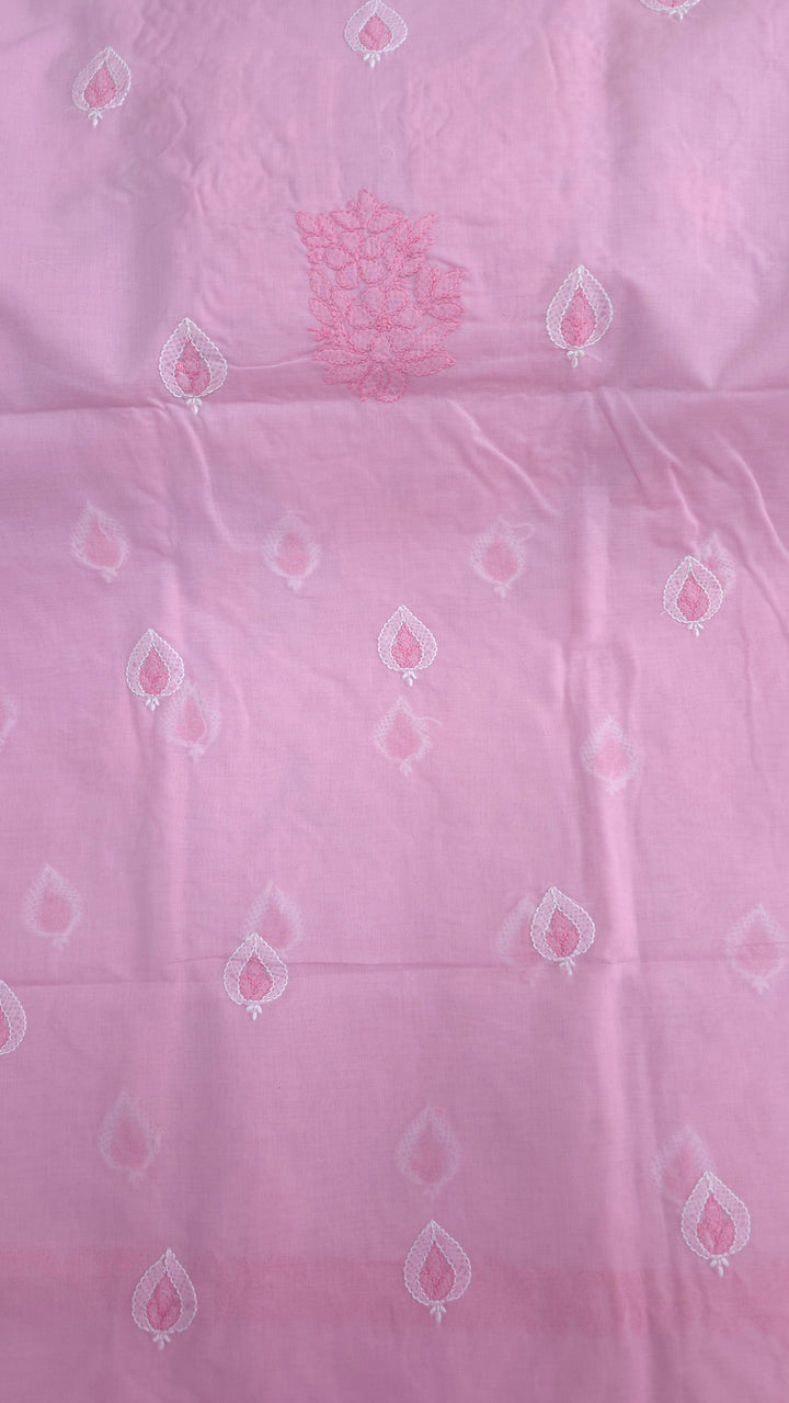 Paridhan Chikan Premium Cool Cotton Chikankari Dress Material Set with Hand Embroidered Kurta, Bottom & Chiffon Dupatta with Handmade Crochet Border