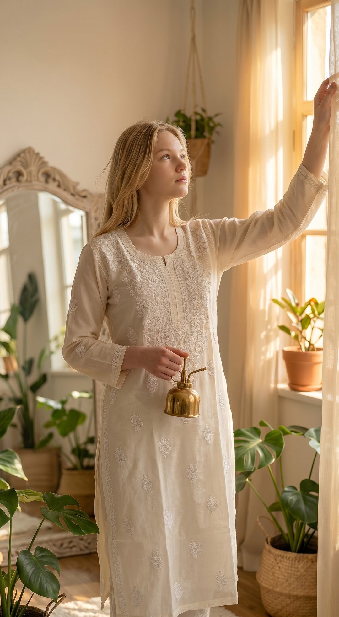 Elegant Cotton Chikankari Kurti for Women | Lightweight Hand Embroidered Office & Daily Wear Kurta