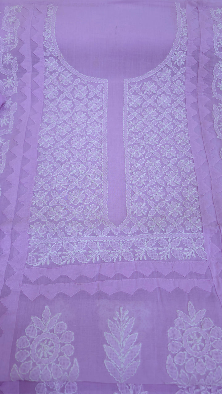 Darz Lucknowi Chikankari  Dress Material – Handmade Cotton Suit with Chiffon Dupatta