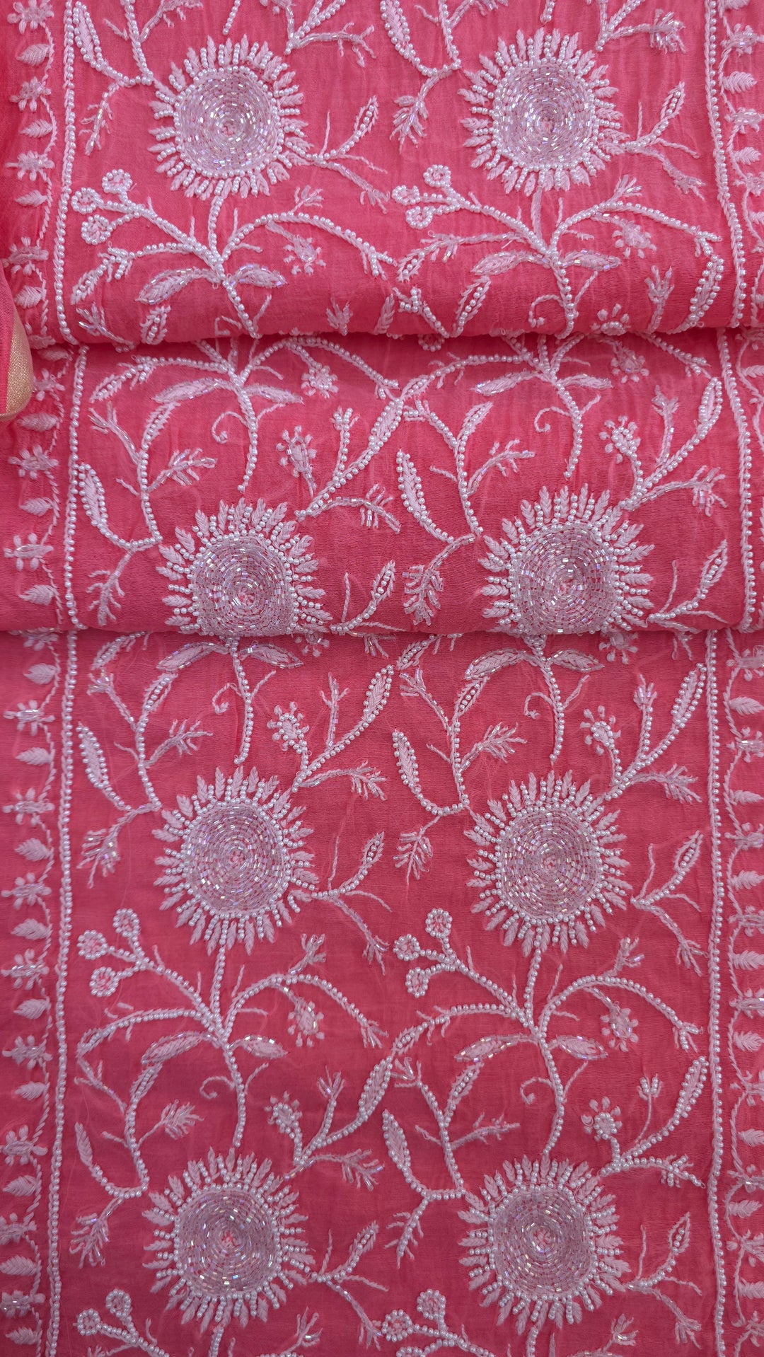 Premium Mul Chanderi Pearl, Cutdana & Kasab Hand Embroidered Unstitched Suit Set
