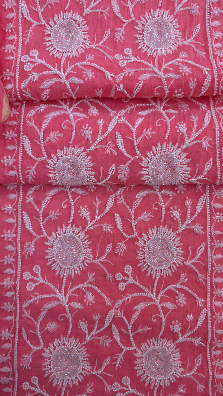 Premium Mul Chanderi Pearl, Cutdana & Kasab Hand Embroidered Unstitched Suit Set