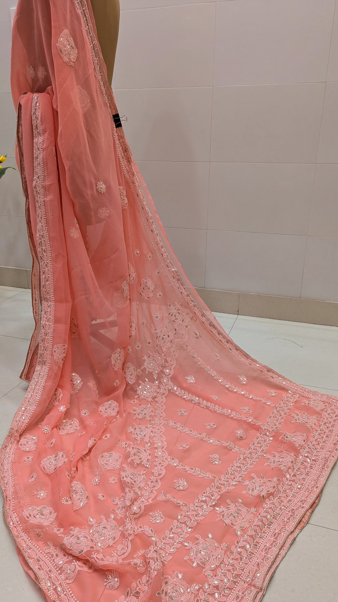 Embellished with Gota Patti | Hand Chikankari Faux Georgette Saree | Lucknowi Embroidery | Designer Festive Wear by Paridhan Chikan