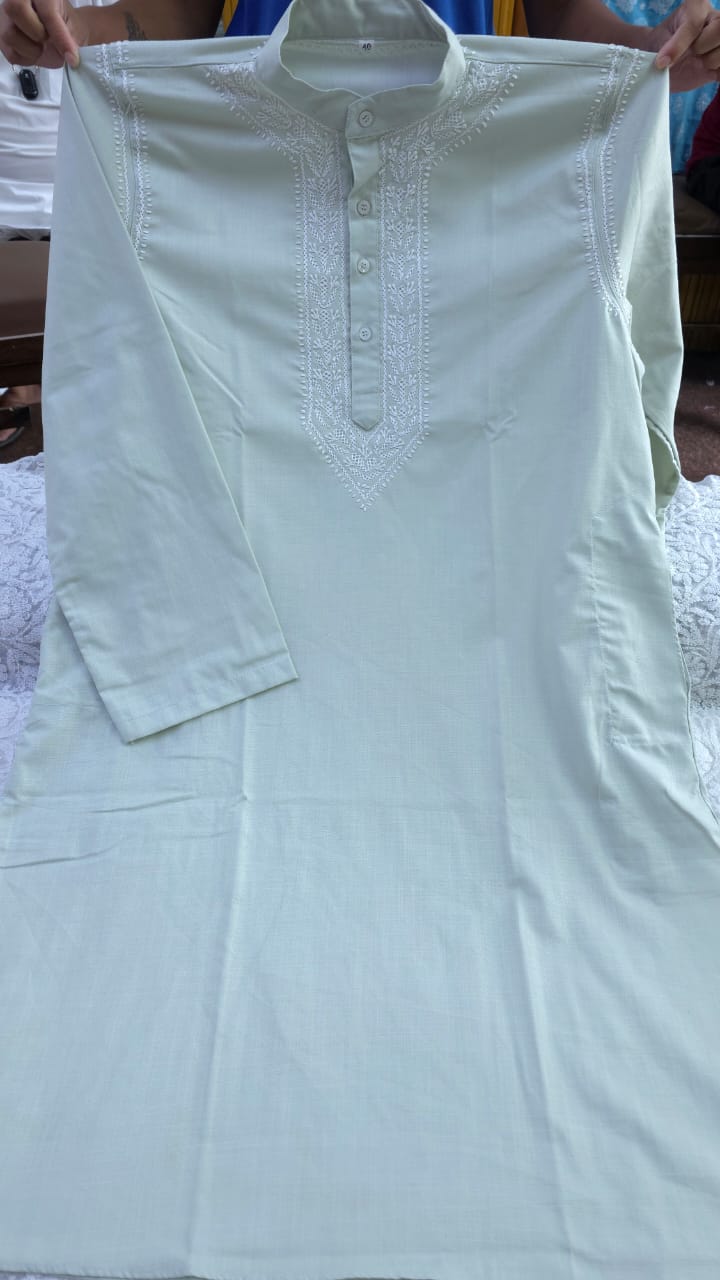 Polo Cotton hand embroidered Men's chikankari kurta-pista