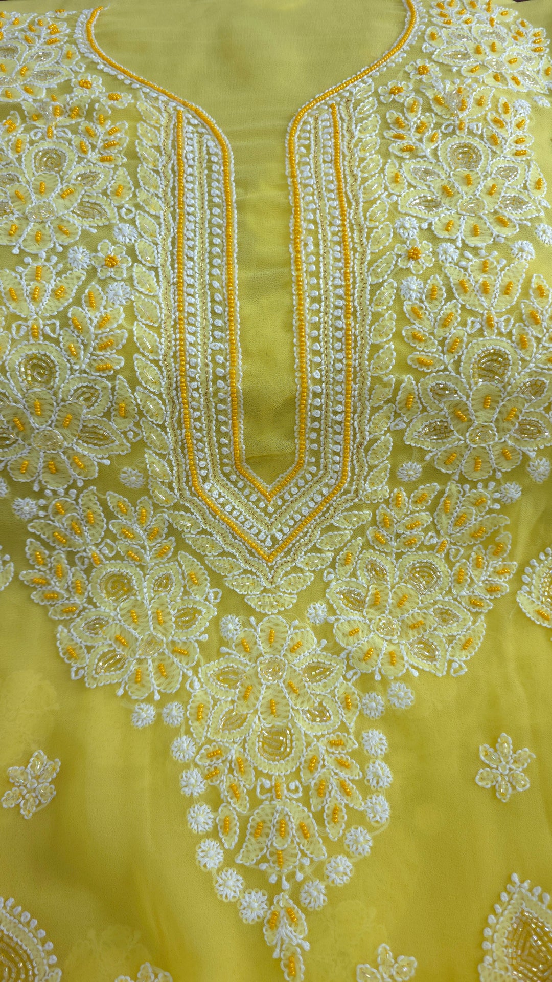 Alina Heavy Embellished Georgette Chikankari Unstitched Dress Material | Cutdana Handwork