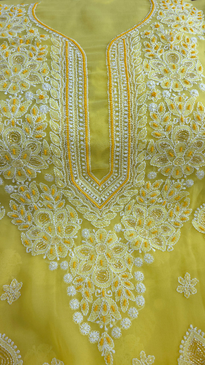 Alina Heavy Embellished Georgette Chikankari Unstitched Dress Material | Cutdana Handwork