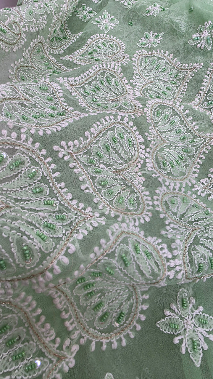 Pearl Chikankari Saree on Faux Georgette with Matching Blouse | Hand Embroidered Lucknowi Saree | Paridhan Chikan Heritage Collection