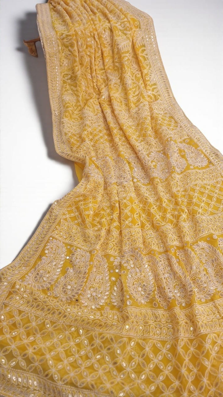 Georgette Chikankari Saree - yellow