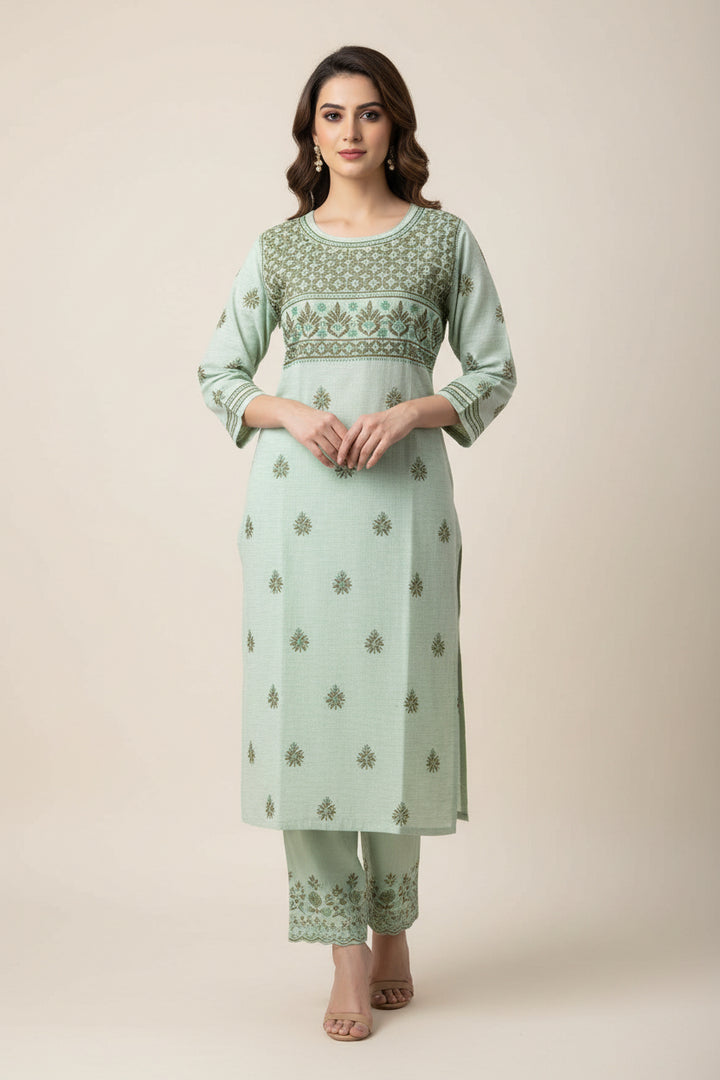 Pure Cotton Linen Lucknowi Chikankari Long Kurti | 100% Hand Embroidered | Non-Transparent | No Shrinkage