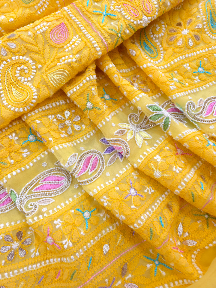 Fida Georgette Chikankari Dress Material Resham Aari pearl Work