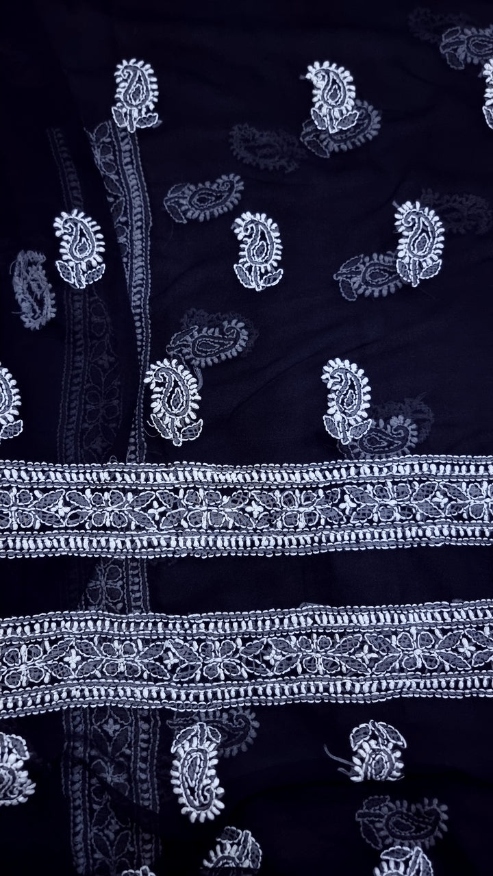 Faux Georgette Chikankari Unstitched Dress Material – Hand Embroidered Kurta, Dupatta & Bottom Premium Set