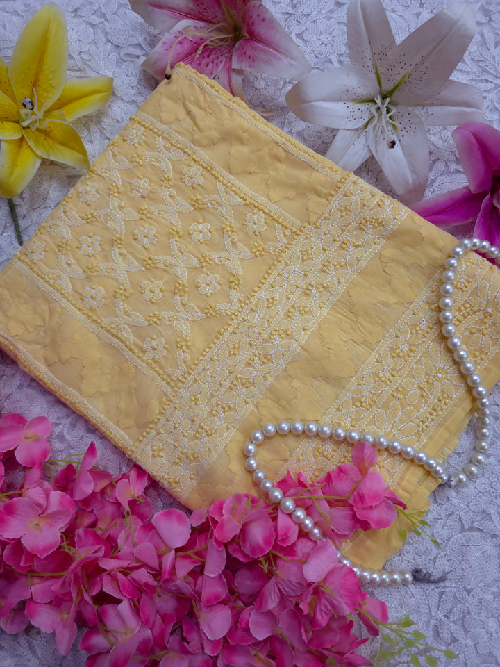 Darz Lucknowi Chikankari  Dress Material – Handmade Cotton Suit with Chiffon Dupatta