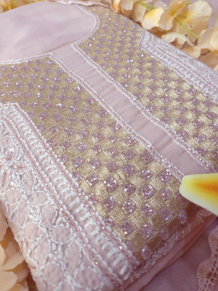 Afreen Premium Hand Embroidered Chikankari Cotton Unstitched Dress Material with Pure Chiffon Dupatta