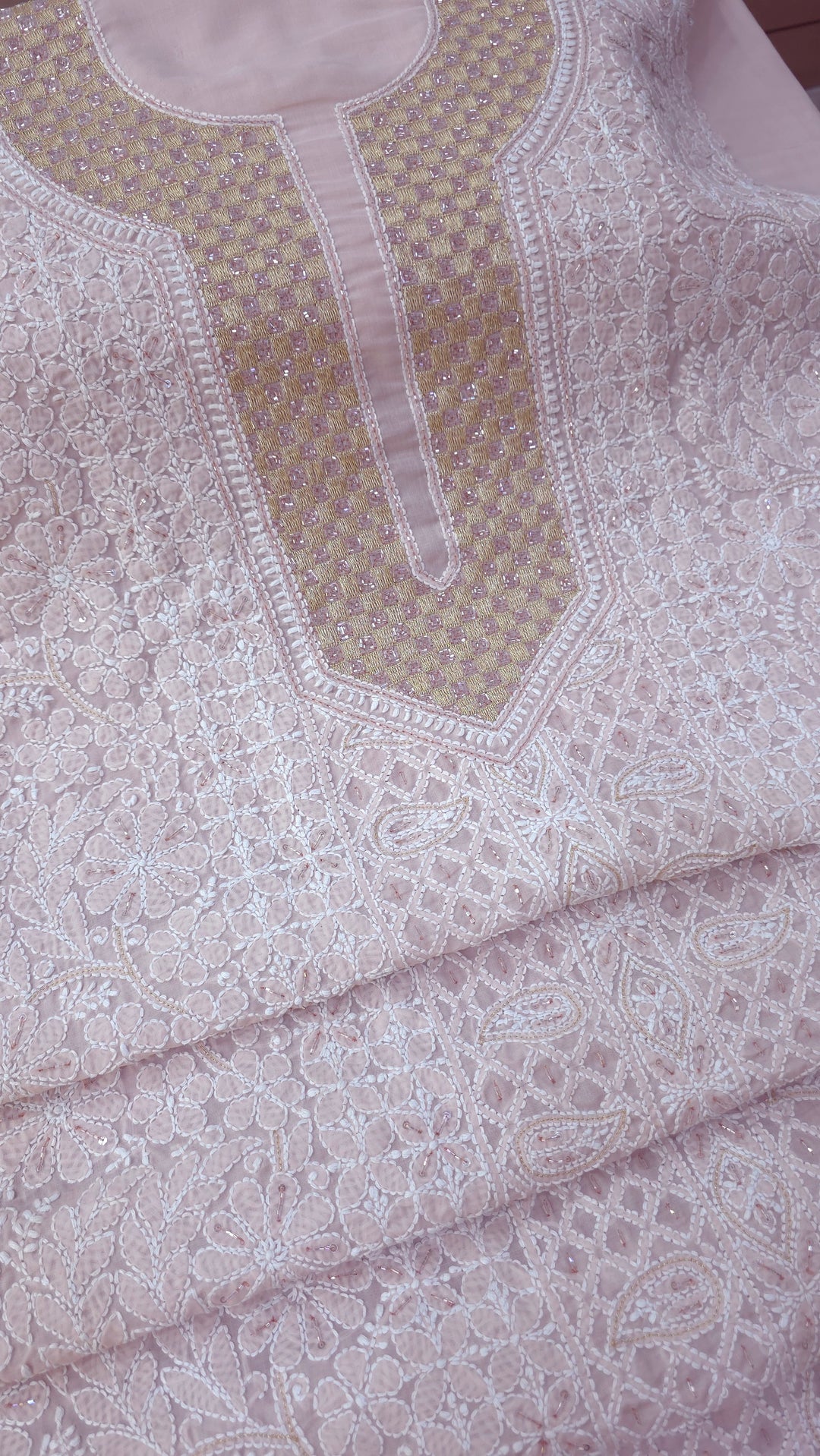 Afreen Premium Hand Embroidered Chikankari Cotton Unstitched Dress Material with Pure Chiffon Dupatta
