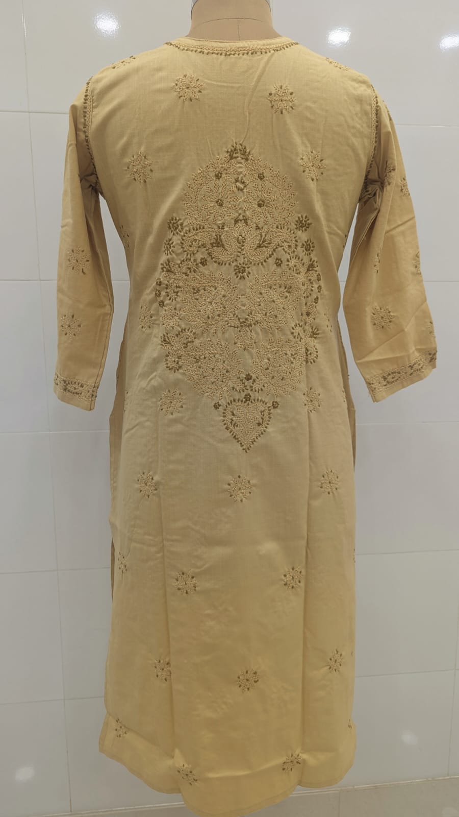 Soft Cotton Polo Fabric Lucknowi Chikankari Long Kurti | 100% Hand Embroidered | Non-Transparent | No Shrinkage
