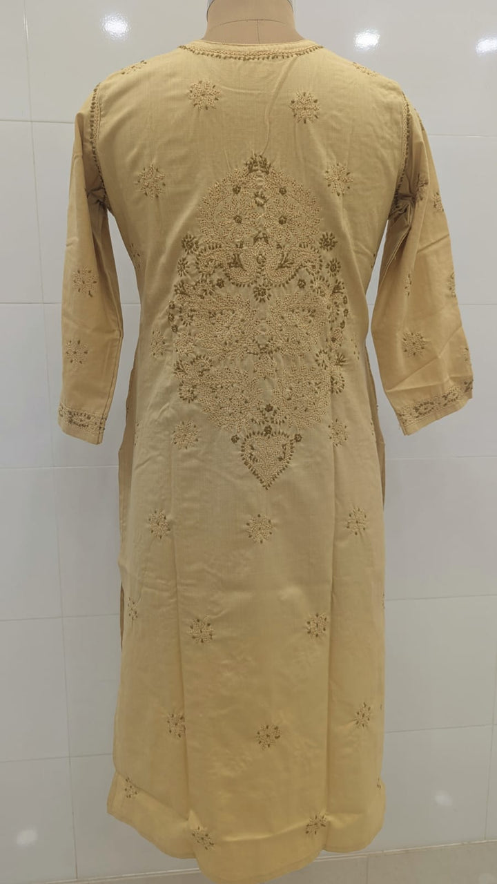 Soft Cotton Polo Fabric Lucknowi Chikankari Long Kurti | 100% Hand Embroidered | Non-Transparent | No Shrinkage