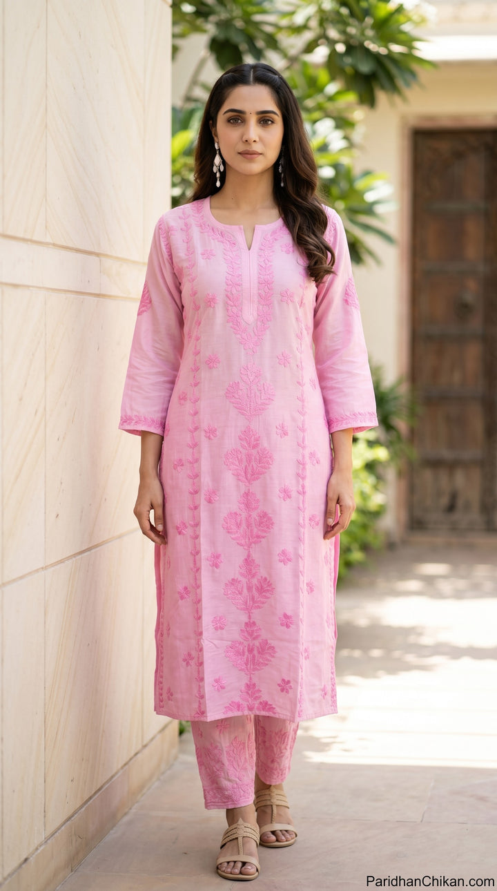 Sharvari Chikankari Chanderi Ombre Dyed Long Kurta for Women | Soft Non-Transparent | Lucknowi Chikankari | Paridhan Chikan