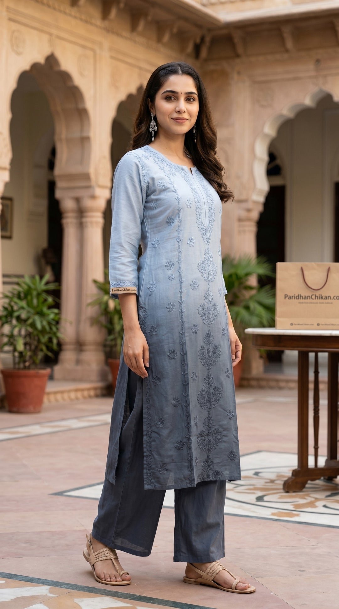 Sharvari Chikankari Chanderi Ombre Dyed Long Kurta for Women | Soft Non-Transparent | Lucknowi Chikankari | Paridhan Chikan