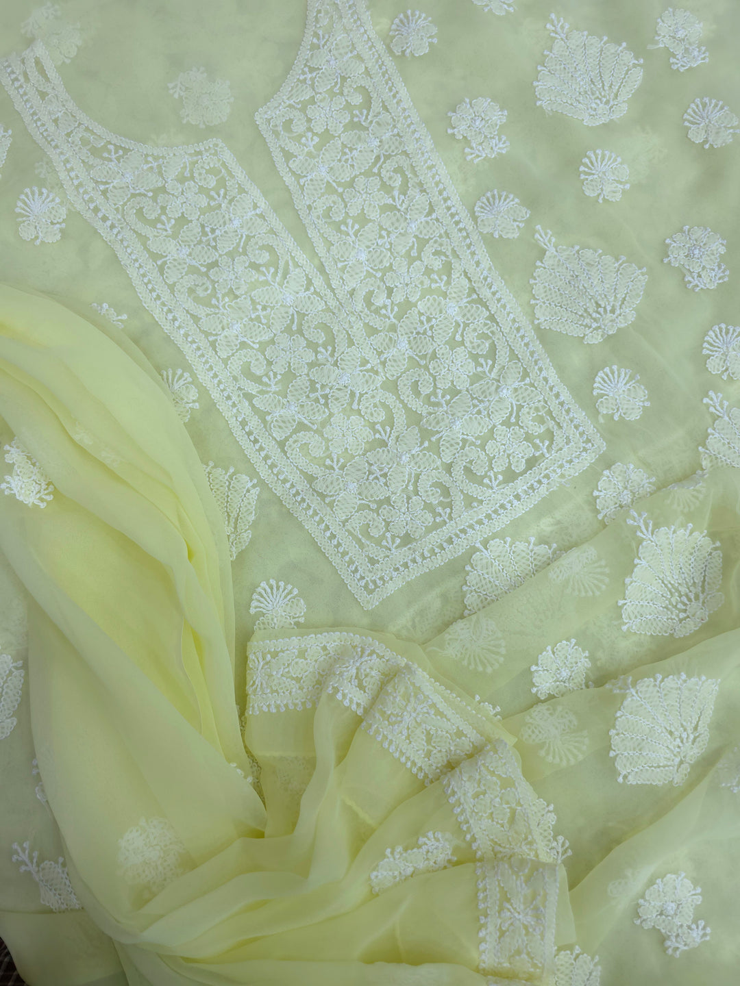 Lucknowi Georgette Chikankari Dress Material – Hand Embroidery Kurta, Bottom & Dupatta | Festive Queen Shades