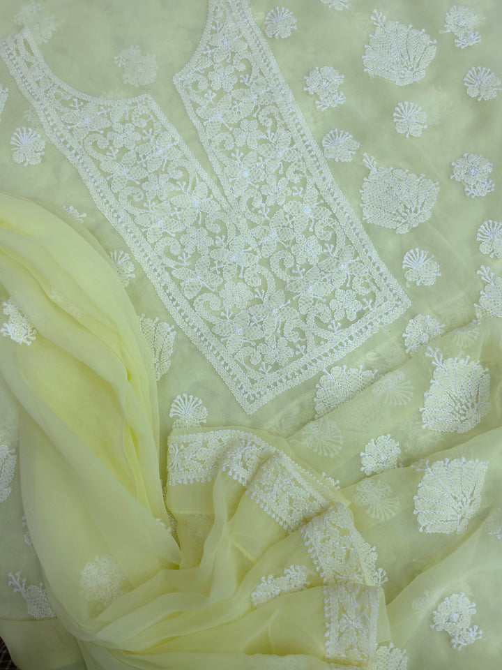 Lucknowi Georgette Chikankari Dress Material – Hand Embroidery Kurta, Bottom & Dupatta | Festive Queen Shades