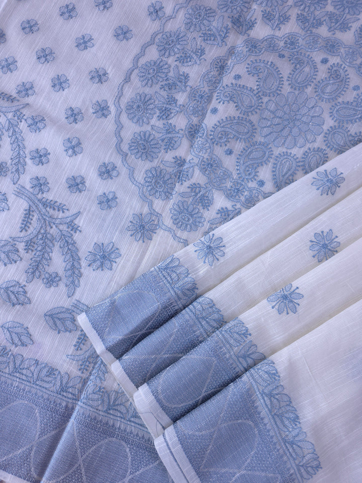 Hand Embroidered Chikankari Banarasi Silk Saree with Intricate Border & Palla Pattern – Includes  Blouse | Paridhan Chikan