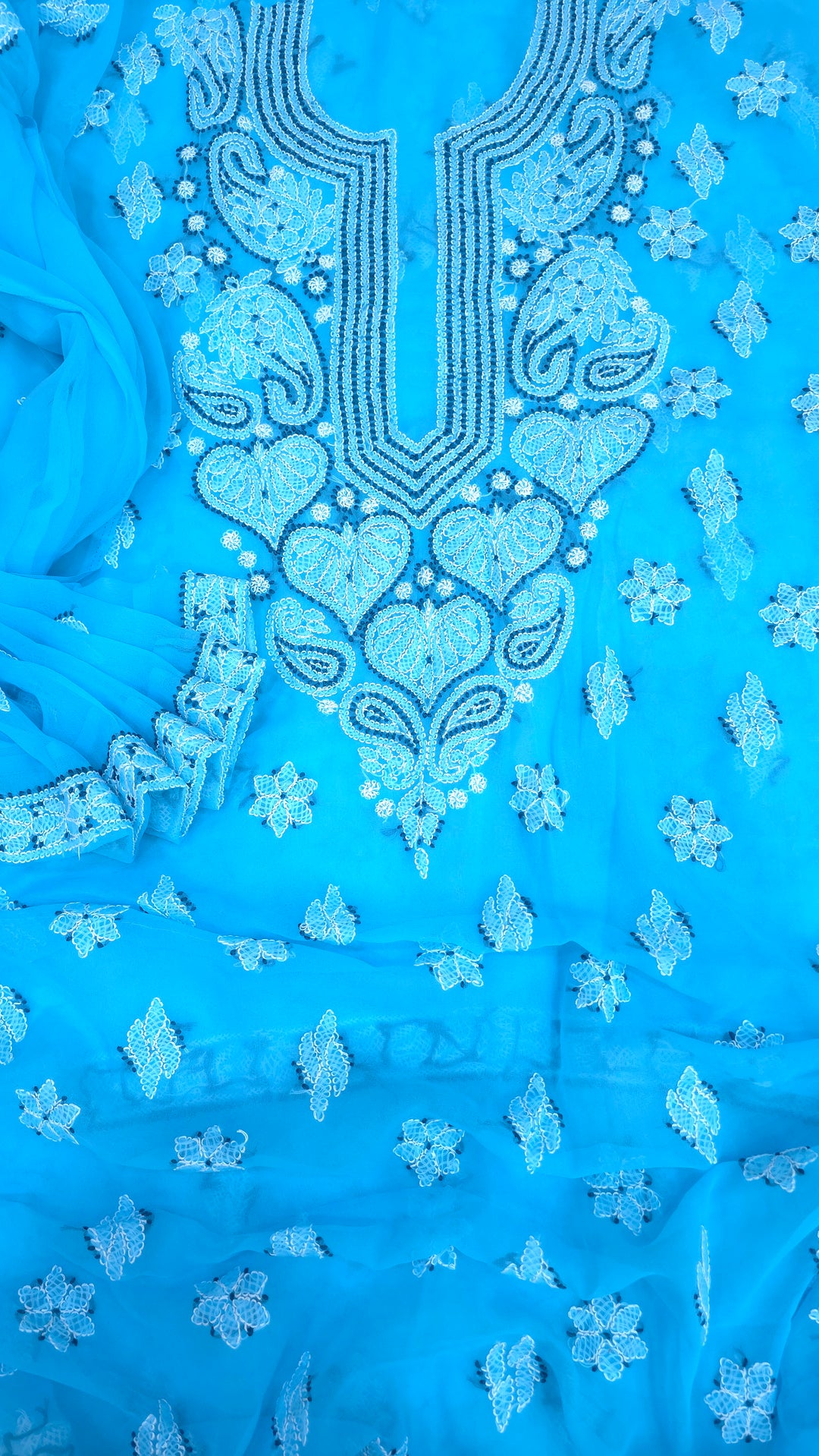 Lucknowi Georgette Chikankari Dress Material – Hand Embroidery Kurta, Bottom & Dupatta | Festive Queen Shades