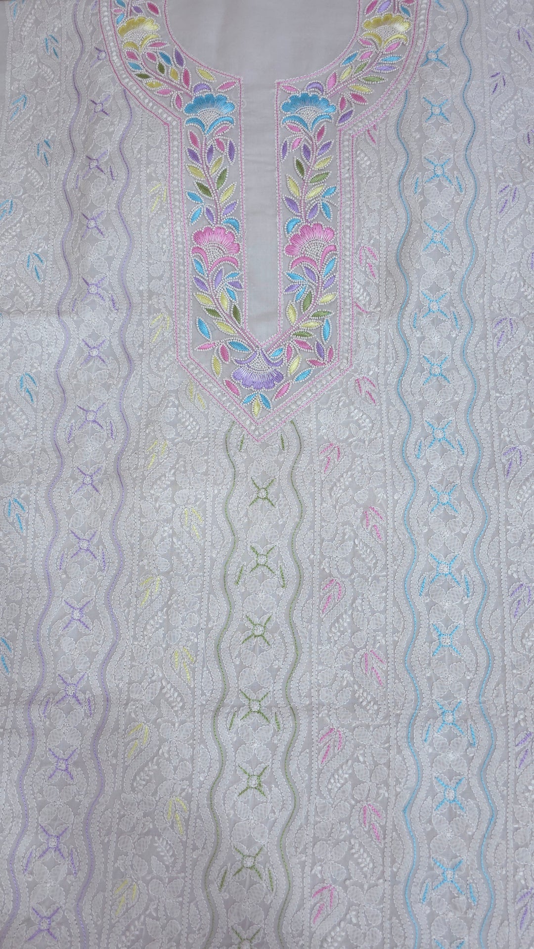 Nafasat Cotton Resham Neckline chikankari dress material