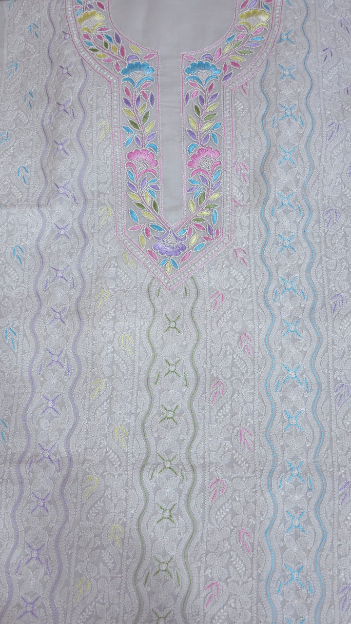 Nafasat Cotton Resham Neckline chikankari dress material