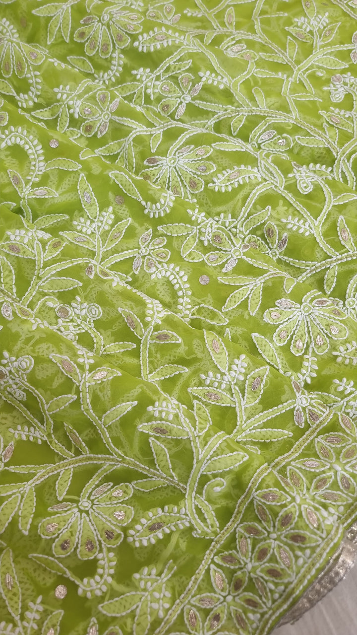 Georgette Chikankari Saree - green