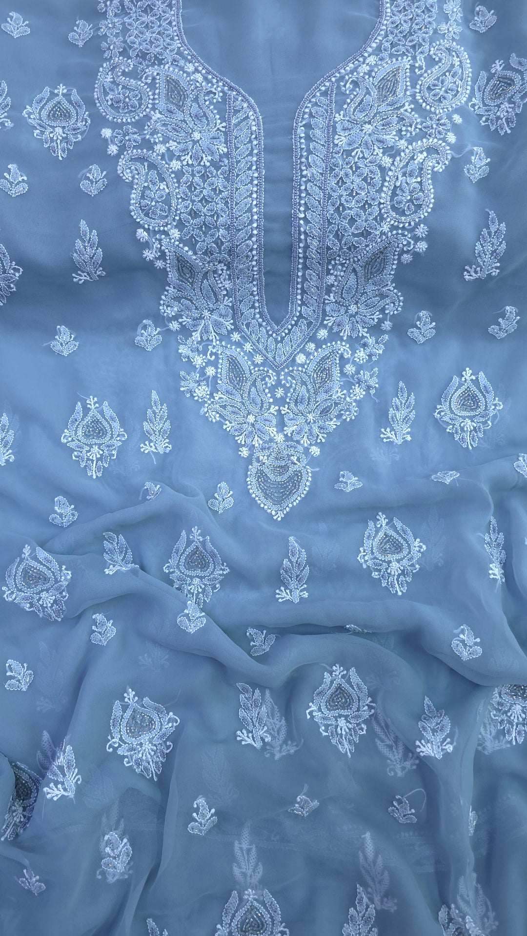 Alina Heavy Embellished Georgette Chikankari Unstitched Dress Material | Cutdana Handwork