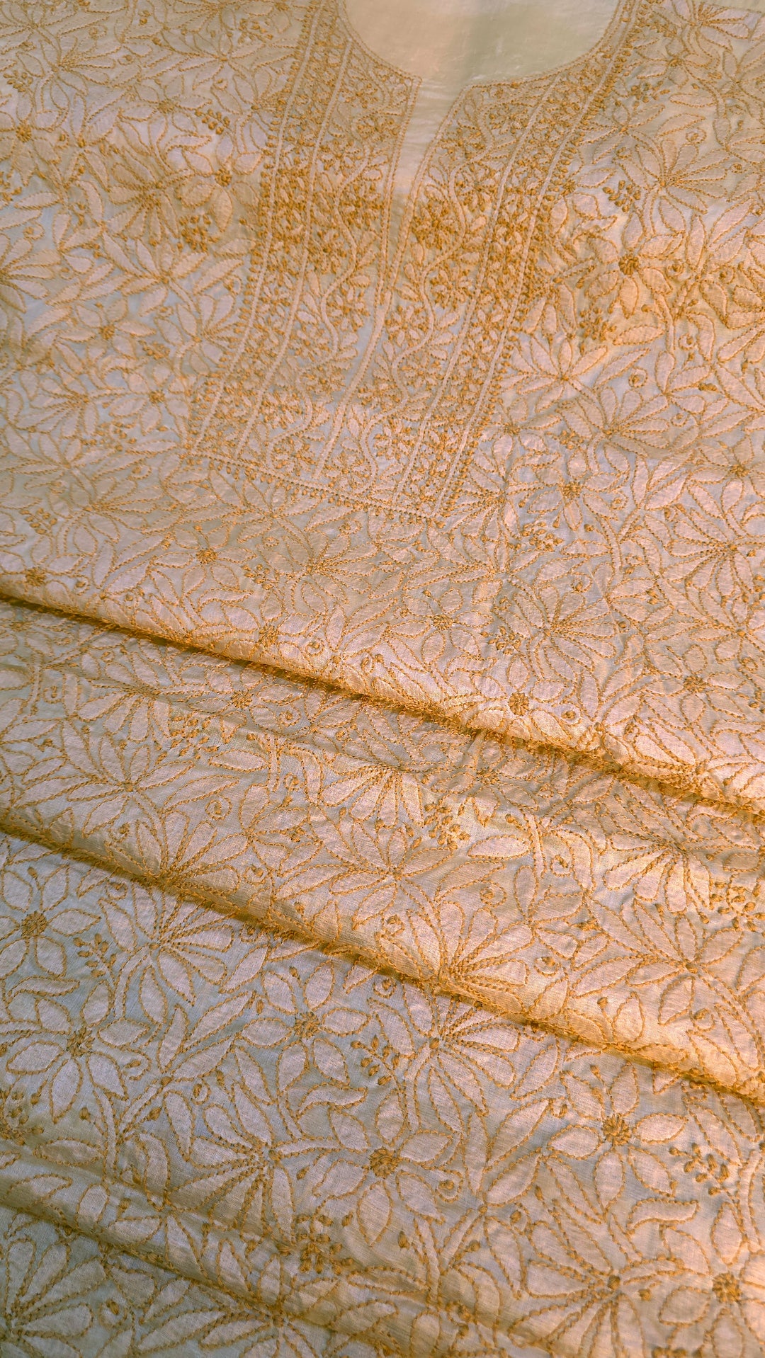 Pure Paper Silk Chikankari Fabric | Full Jaal Hand Embroidery Kurta Fabric for Women