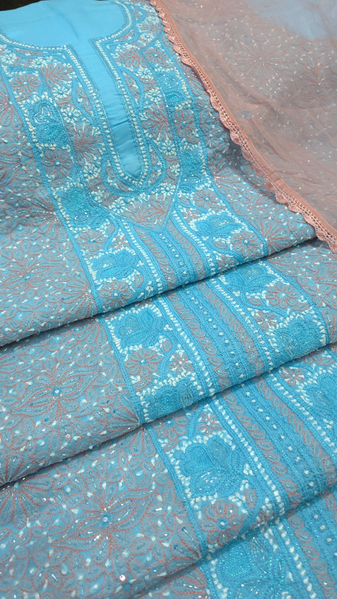 Paridhan Chikan Cotton Chikankari Unstitched Dress Material – 3 Pc Suit Set with Hand Embroidery & Pearl Work in Every Motif