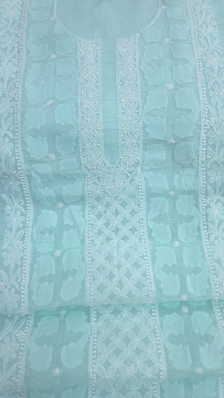Darz Lucknowi Chikankari  Dress Material – Handmade Cotton Suit with Chiffon Dupatta