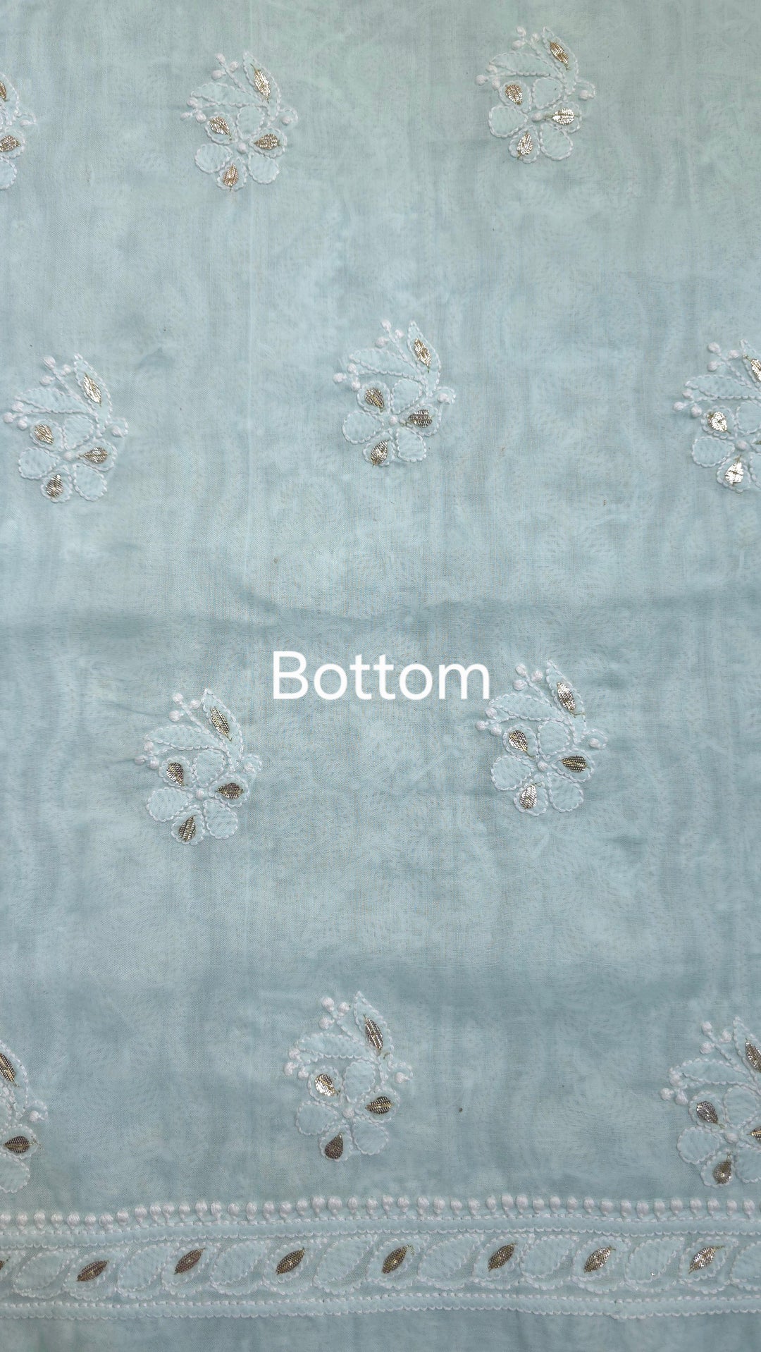 Sea Green Unstitched Soft Cotton Chikankari Suit Set – Aari, Kasab & Patti Embellished Gotta with Pure Chiffon Dupatta