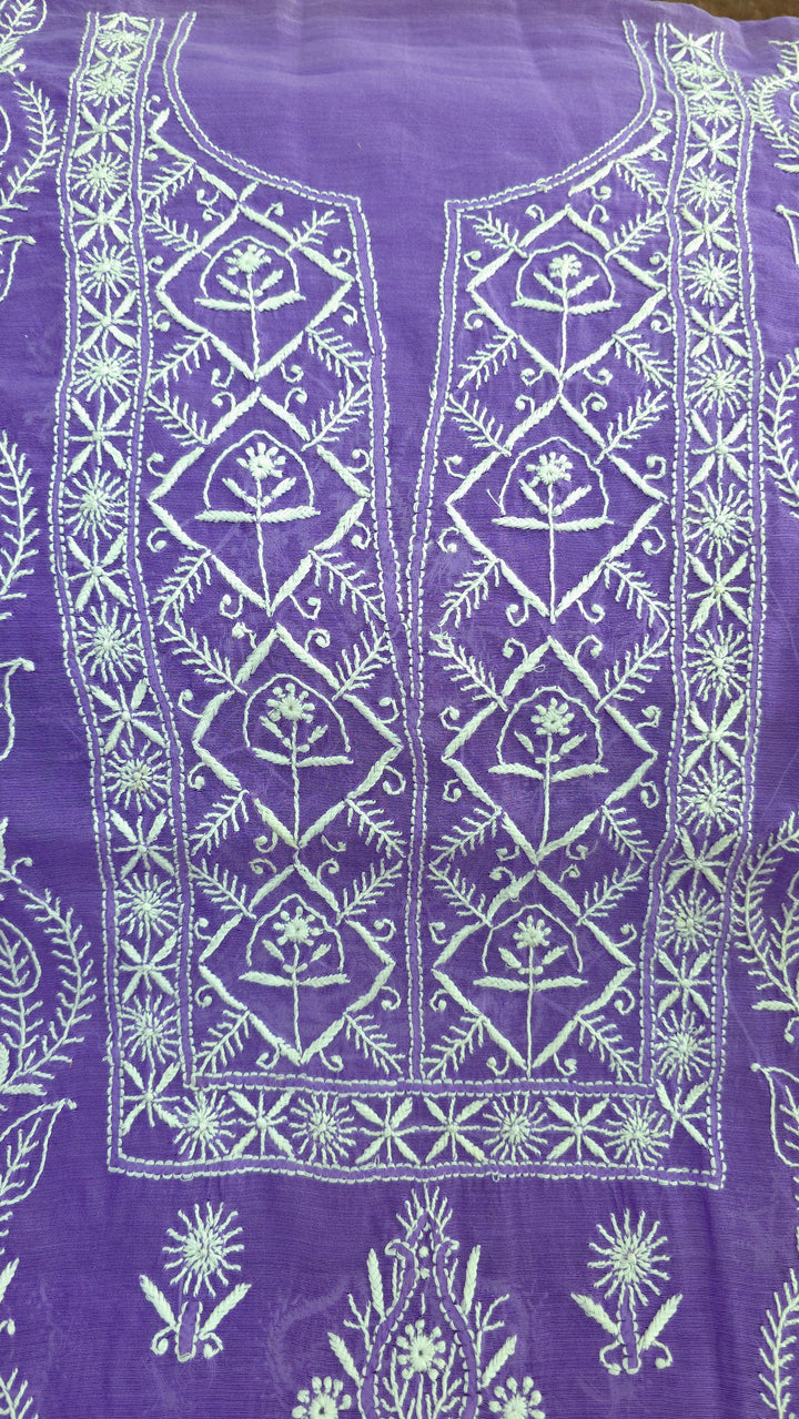 Lucknowi 2 Taar Chikankari Chanderi Kurta Dupatta Set – Handmade Festive Wear