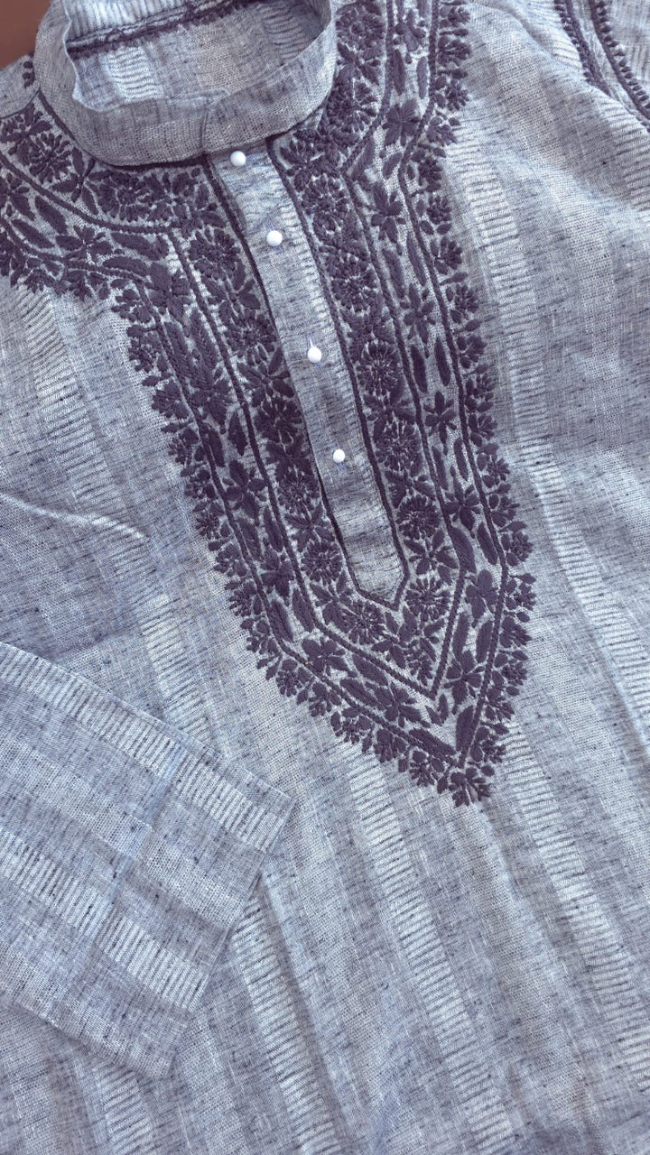 Rayan Cotton linen hand embroidered Men's chikankari kurta