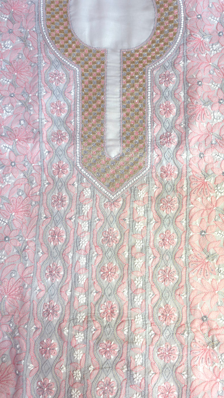 Afreen Premium Hand Embroidered Chikankari Cotton Unstitched Dress Material with Pure Chiffon Dupatta