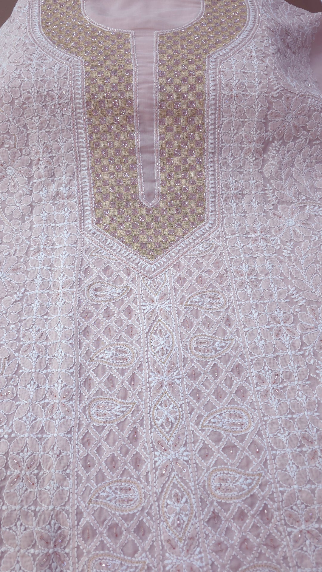 Afreen Premium Hand Embroidered Chikankari Cotton Unstitched Dress Material with Pure Chiffon Dupatta