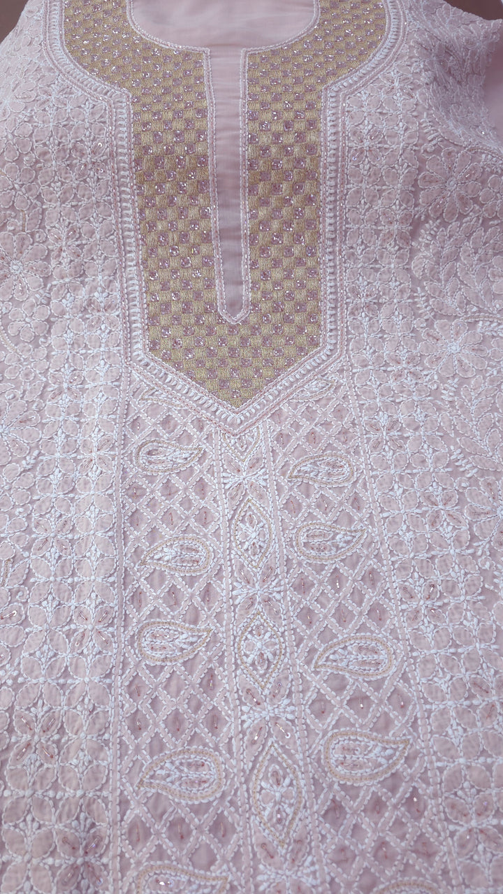 Afreen Premium Hand Embroidered Chikankari Cotton Unstitched Dress Material with Pure Chiffon Dupatta