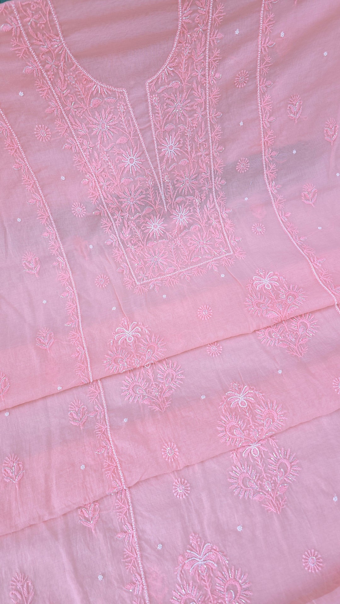 Premium Mul Chanderi Supersoft Dyeable Chikankari Dress Material | Hand Embroidered with Pearls & Cutdaana | Kurta & Dupatta Set