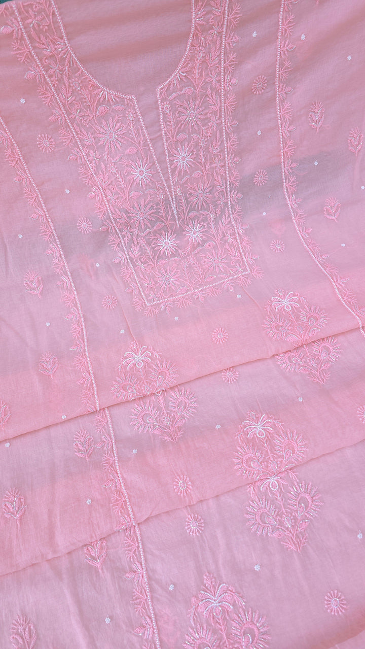 Premium Mul Chanderi Supersoft Dyeable Chikankari Dress Material | Hand Embroidered with Pearls & Cutdaana | Kurta & Dupatta Set